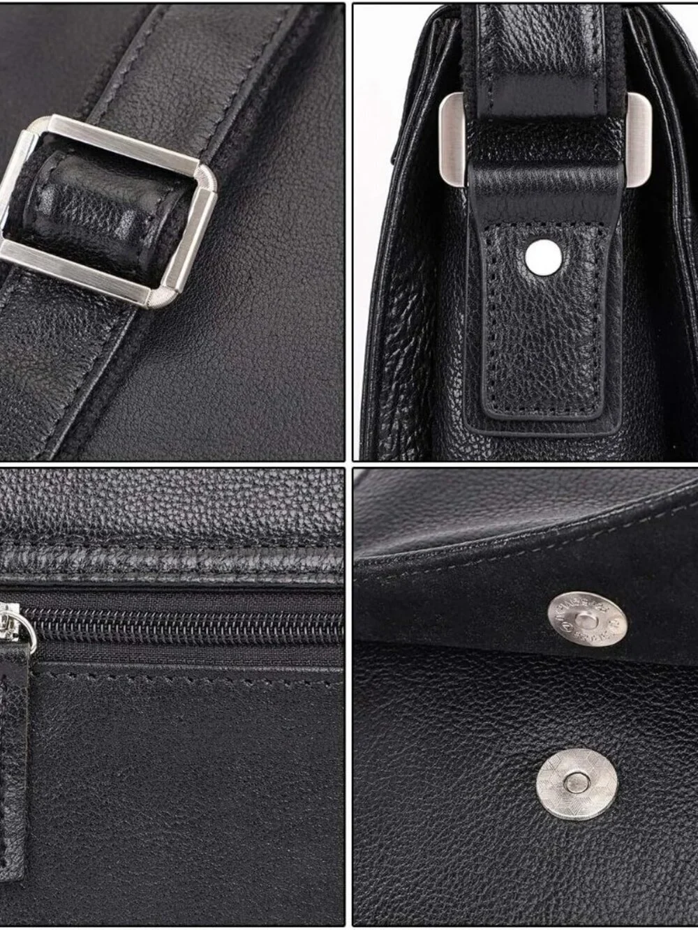 Men's Black Genuine Leather Crossbody Travel Metal Zipper Messenger Hand Bag